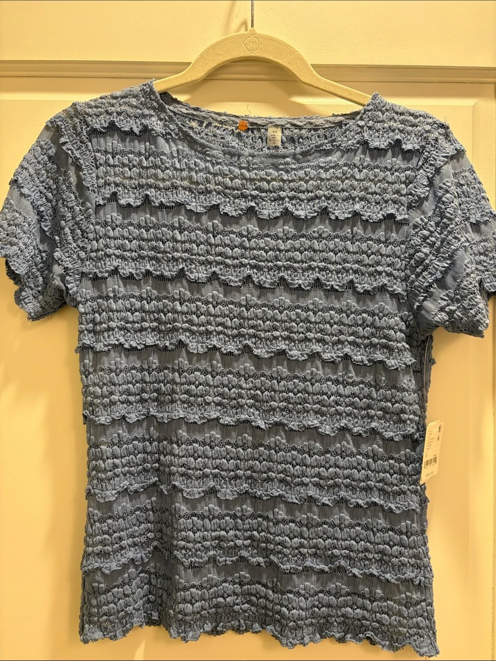 Free People Light Blue Smocked Short-Sleeve Top